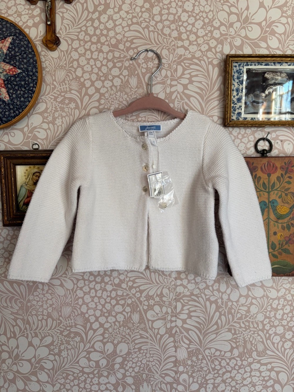 NWT Jacadi Classic White Knit Baby Girl Cardigan